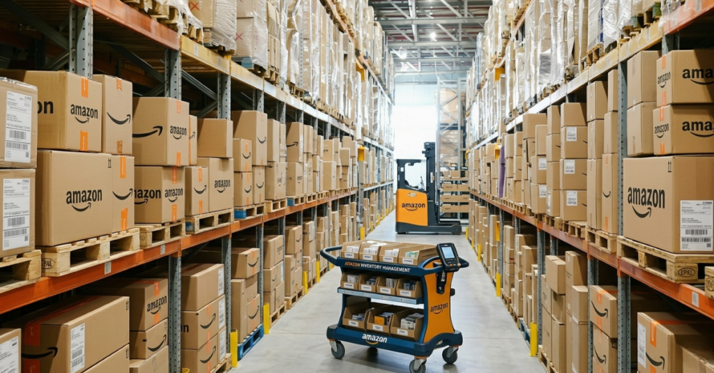 Seller analyzing Amazon inventory data and stock management performance on an e-commerce dashboard